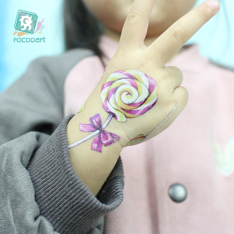Rocooart, Мультяшные конфеты, тату для детей, замок, поддельные татуировки, мороженое, Временные татуировки, наклейки, детские, подарок на день рождения, для девочек, вечерние