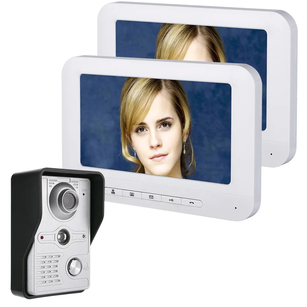#*Cheap 7 Inch LCD 2pcs Monitors Video Door Phone Doorbell Intercom Kit 1 camera 2 monitor Night Vision with IR CUT HD 700TVL Camera