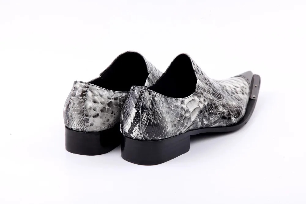Batzuzhi zapatos hombre острый носок металлический наконечник серый питон ручной работы мужские кожаные модельные туфли модные парикмахер обувь, размер 46