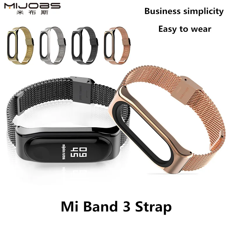 

Mijobs Mi Band 3 Strap Bracelet wrist strap Mi band3 Smart Band Strap MiBand 3 Wristband black Metal for xiaomi Mi Band 3 Strap