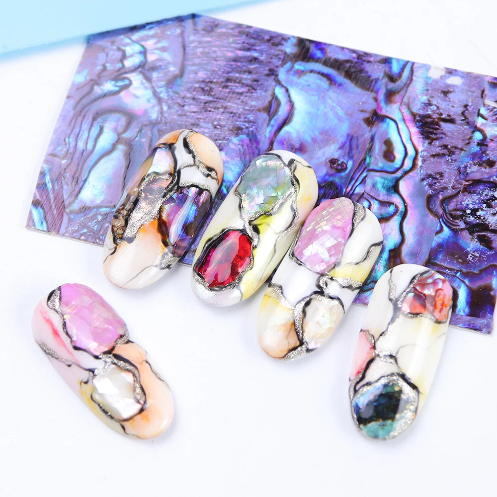 1pc Ocean Style Shell Abalone Nail Foils Gradient Marble Pattern Transfer Decals Mermaid Flakes Design Stickers Manicure 1