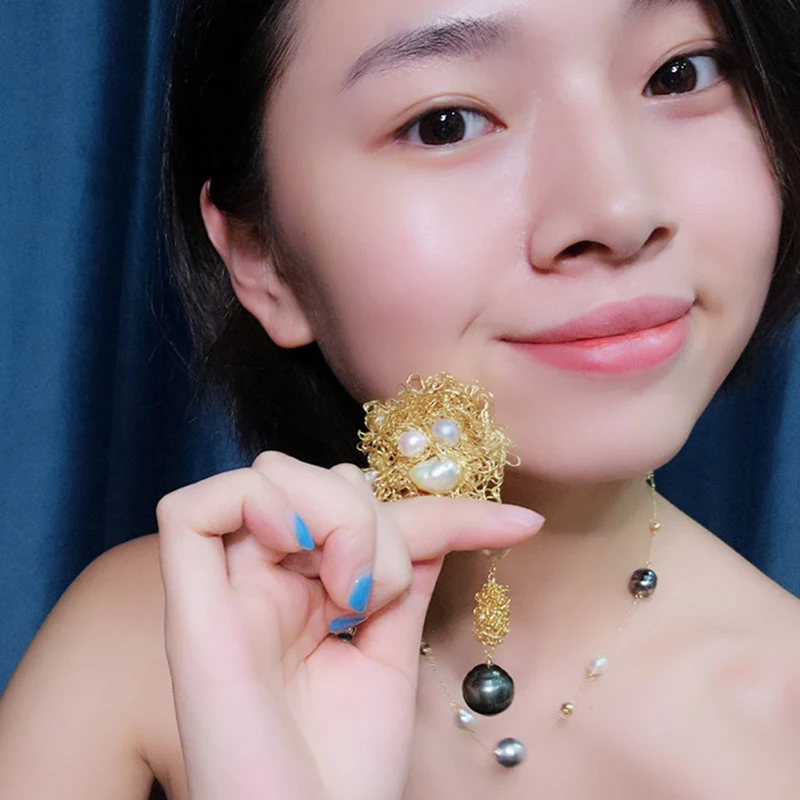 [Нимфа] длинные жемчужные Цепочки и ожерелья Для женщин Fine Jewelry естественный пресноводный жемчуг Цепочки и ожерелья двойной Слои вечерние подарок Мода круг X342