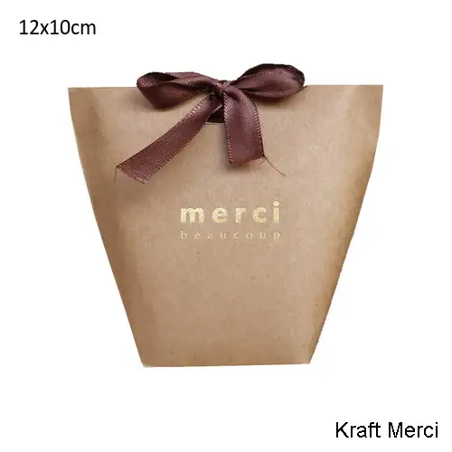 20pcs Black White Kraft Paper Bag Bronzing French Merci Thank
