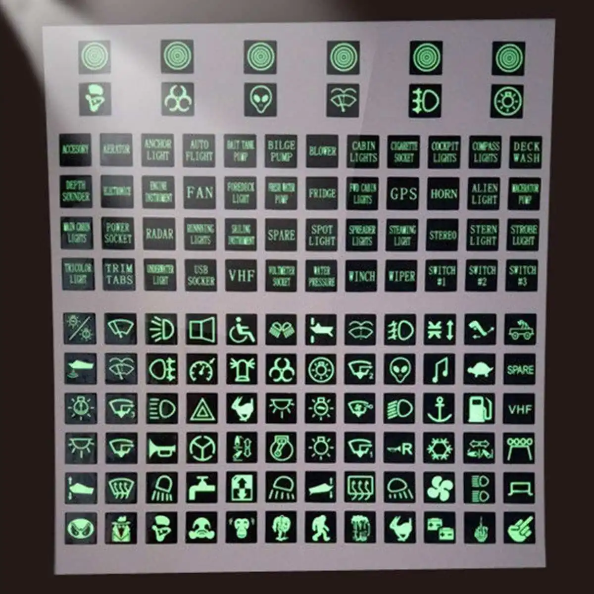 

120 Sticker Rocker Switch Label Decal Circuit Panel Luminous Sticker for Car Marine Boat Truck Instrument Switches Relays Decor