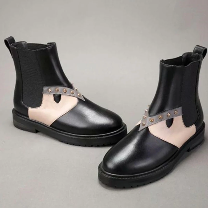 

Mixed Color Women Ankle Boots Brand Rivets Flats Chelsea Boots Women Casual Shoe Female Platform Footwear Shoes Tenis Feminino