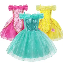 Арабское платье принцессы с жасминовым принтом для девочек; летнее короткое платье Спящей красавицы Авроры; голубое платье Золушки; костюм Аладдина