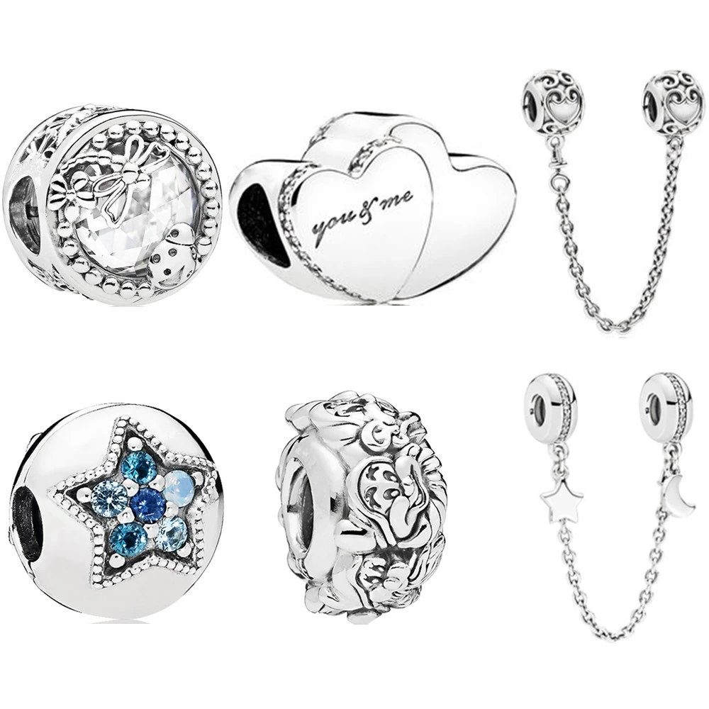 

New Original Sliver Bead Star Cartoon Dragonfly Moon Love Charm Fit Pandora Bracelet Necklace DIY Women Jewelry