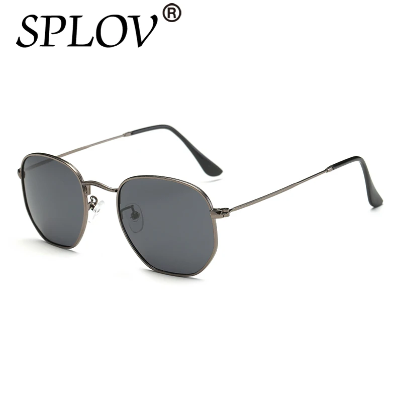 SPLOV Ray, брендовые дизайнерские женские поляризованные солнцезащитные очки, квадратные многоугольные солнцезащитные очки, мужские ретро очки, шестиугольная металлическая оправа, верхняя часть UV400 - Цвет линз: C02 Gun Gray