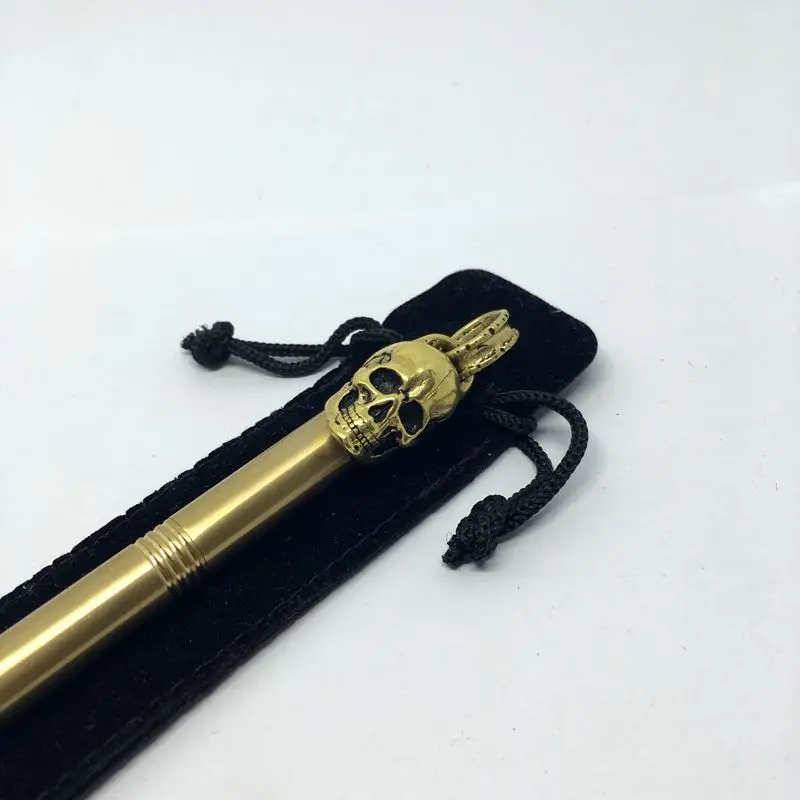 

1 pcs Handmade Skeleton Cap Brass Signature Pen , Solid Portable Pocket Copper Gel Pen Tactical Pen Self Defense EDC