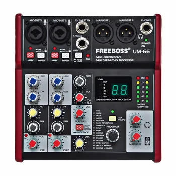 

Freeboss UM-66 4 Channels 16 Digital Effects 24 Bit Dsp Processor Sound Card (Hall Room Plate Delay Echo) Record Audio Mixer