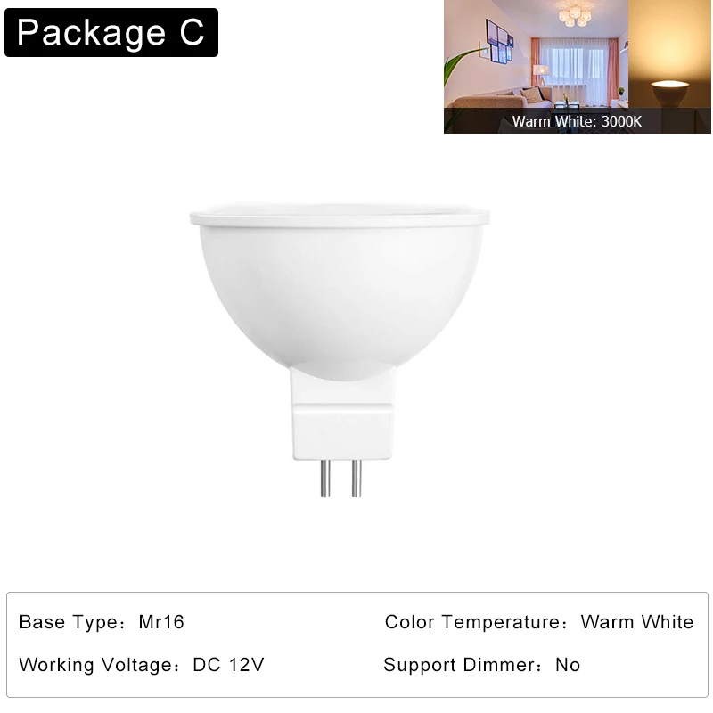 Package C Мощный GU10 MR16 Светодиодный лампочки теплый холодный белый GU10 диммируемая Светодиодная лампа светильник-прожектор энергосберегающее освещение 85-265 V 5 W - Испускаемый цвет: Package C