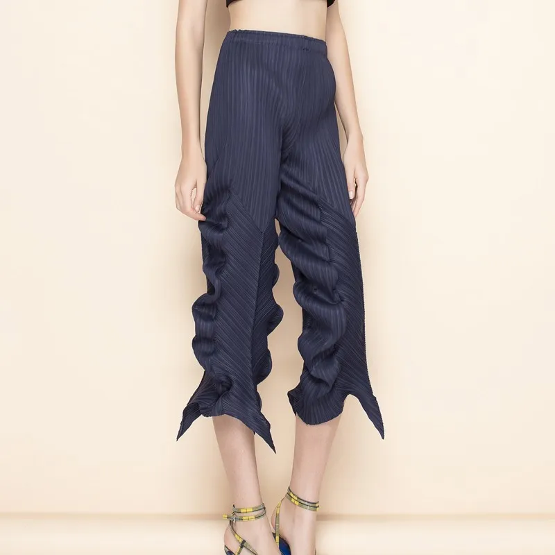 

LANMREM 2019 Spring Summer New Solid Color Loose Pleats Wild Tapered Ladies Fashion Plus Ankle-Length Pants TC060