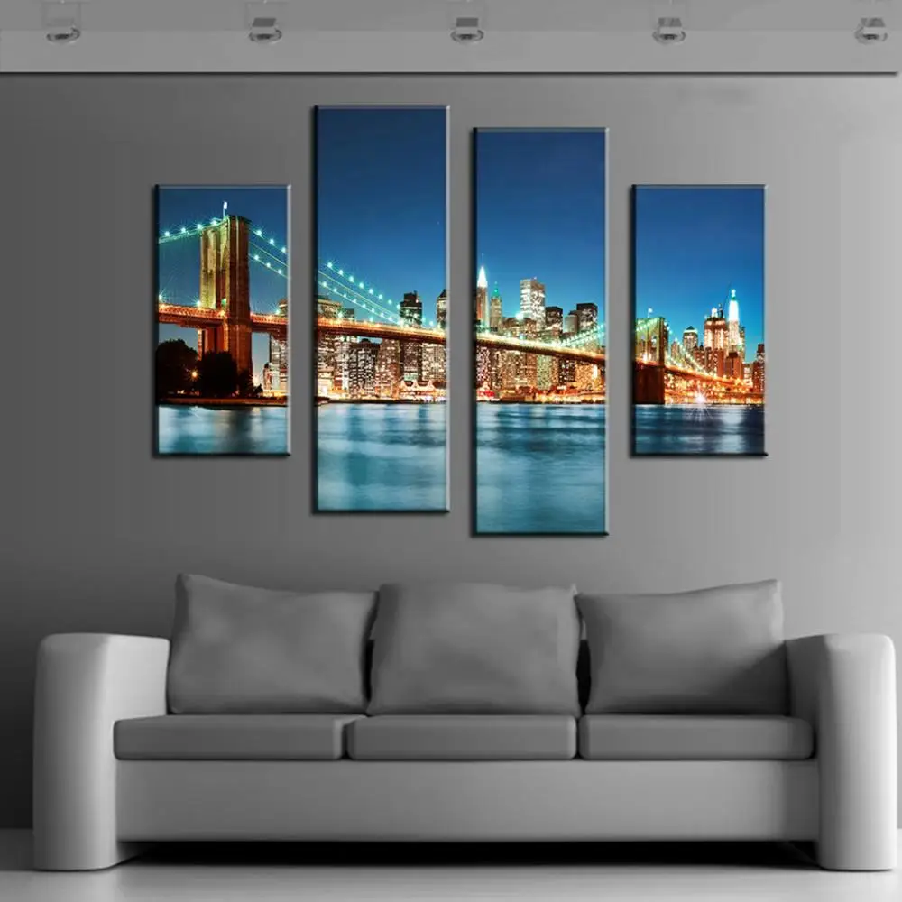 bridge-night-canvas-prints-painting-picture-printed-combined-canvas-paints-home-decoration-for-living-bedroom-la4007