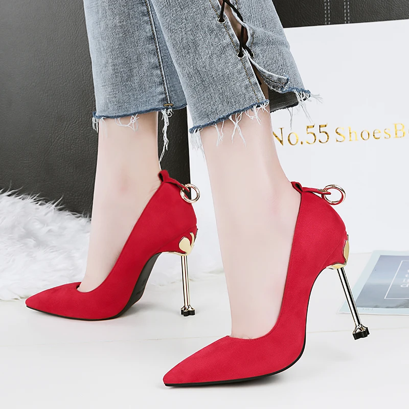 

2018 Women Fetish 10.5cm High Heels Pumps Female Elegant Red Wedding Bridal Pointed Toe Shoes Stiletto Cheap Scarpins Heels