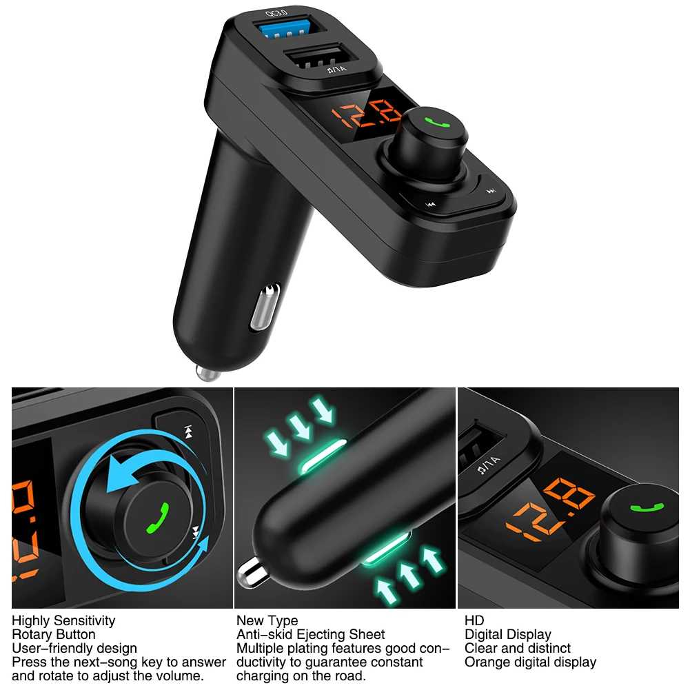 Новое QC3.0 USB двухпортовое зарядное устройство Bluetooth fm-передатчик автомобильный комплект MP3-плеер громкой связи TF USB без потерь музыкальные плееры