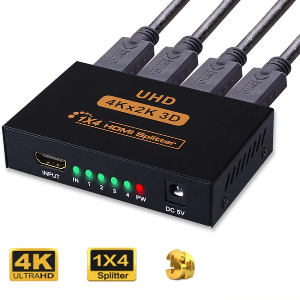 Hdmi Splitter 1 In 4 Out One Four Line 4k Monitor Video Tv Computer Display Split Screen For Ps3 Hdtv Dvd Xbox Pc Hardware Cables & Adapters AliExpress