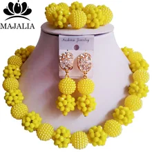 Модный желтый в Африканском нигерийском стиле на свадьбу бусы ювелирный набор кристалл пластиковые жемчужные колье, свадебные украшения набор FC-001