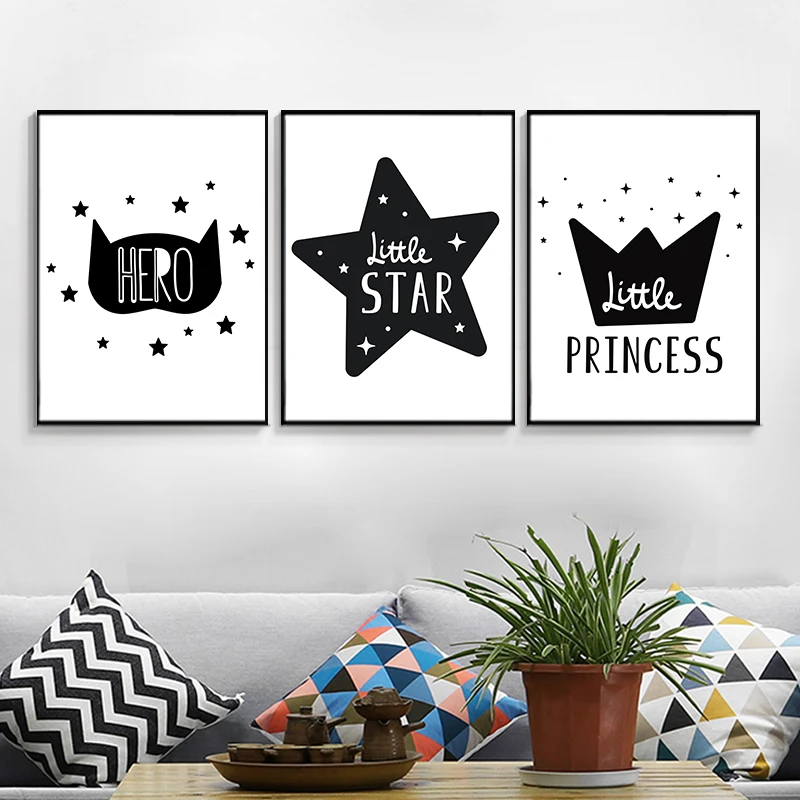 Black stars Canvas Painting Posters Fashion Picture Decorative And Wall Art Prints Nordic Kid Room Home Decoration No Frame | Дом и сад