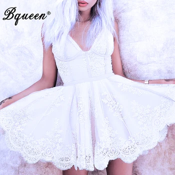 

Bqueen 2017 New Sequined Bustier Floral Embroidery Lace Dress