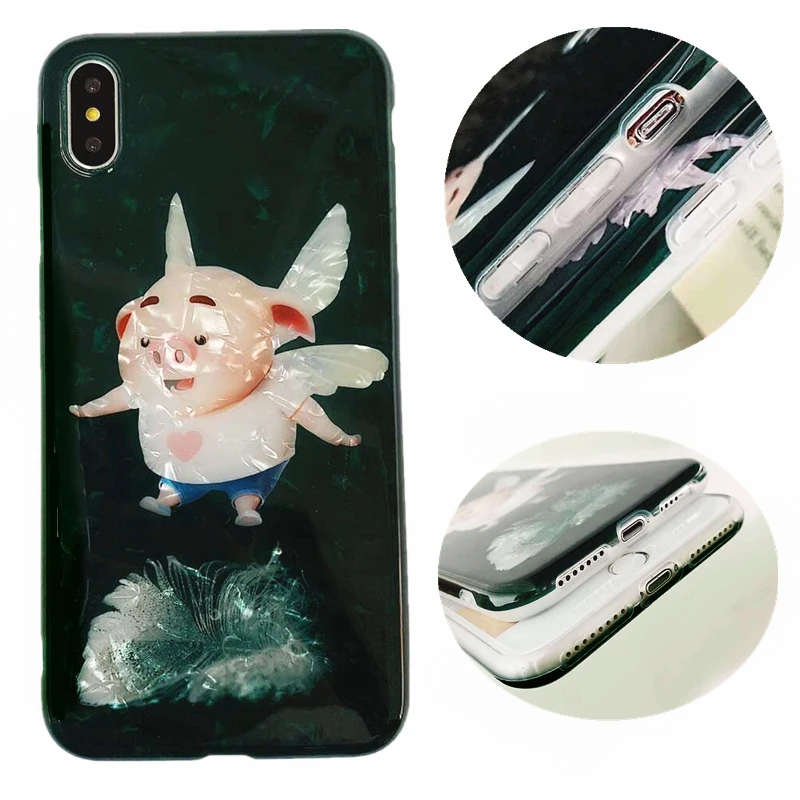 

Cute angel pig soft phone case for iphone X XS MAX XR luxury jade glossy tpu cellphone back cover For iphone6 6s 7 8 plus shell
