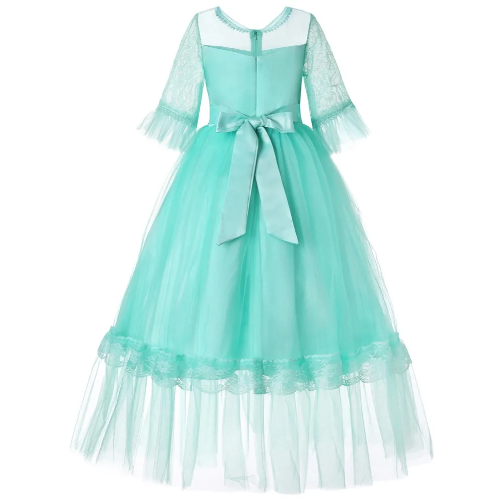 

Girls dress kids wedding birthday clothes lace mesh flower girl princess dress autumn spring children clothing prom 4-13 years
