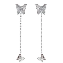 Модные серебряные цветные серьги для женщин, ослепительные микро CZ циркониевые серьги с бабочкой и кисточкой