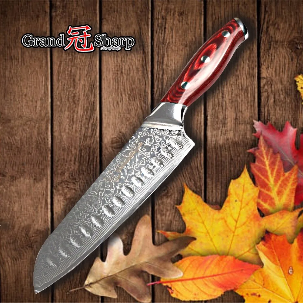 GRANDSHARP 3 pcs Damascus Knife Sets 67 Layers Japanese Damascus Steel vg10 Chef Japanese Santoku U - 32833365515