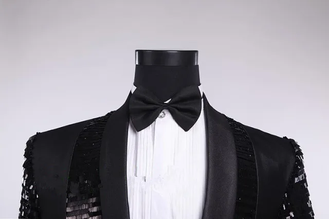 Черный блестящий мужской костюм куртки Формальные Свадебные Жених пальто ночной клуб певец группа костюм для хора ведущий сценическая верхняя одежда