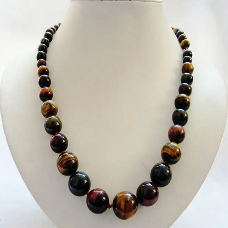 

18" 6-16mm round Graduated smooth yellow blue red mixed color tiger'eye necklace 5.27