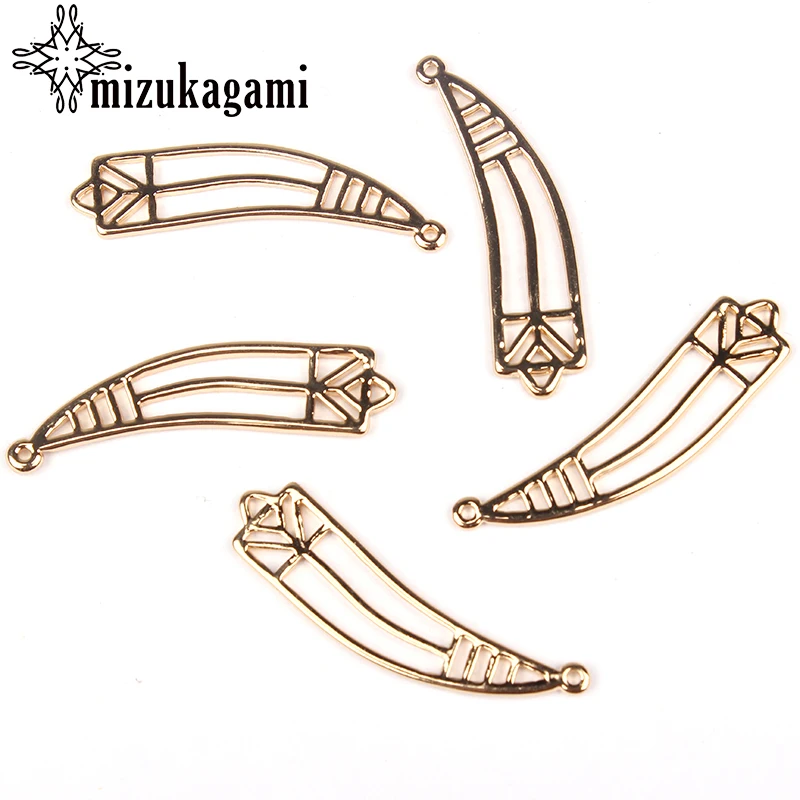 

6pcs/lot Gold Zinc Alloy Metal Geometric Crescent Hollow Charms Pendant Connector For DIY Earrings Jewelry Accessories