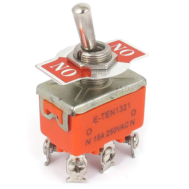 1Pc AC 250V 15A ON/ON 2 Positions DPDT 6 Screw Pin Toggle Switch E-TEN 1321 