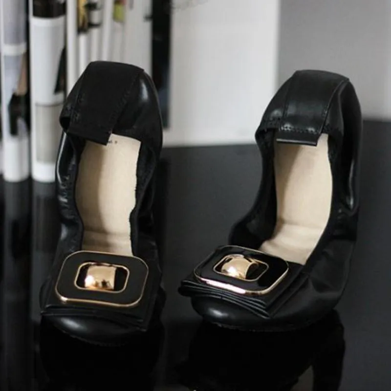 

Spring egg roll shoes large size women's shoes 41-43 flats soft bottom non-slip leather metal decorative flat ballerina shoes
