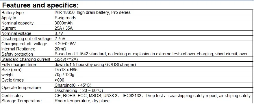 2шт GOLISI S30 IMR 18650 3000mah 3,7 V CDR 25A MAX 35A Высокая дренажная E-CIG аккумуляторная батарея для VAPE фонарик налобный фонарь Игрушка