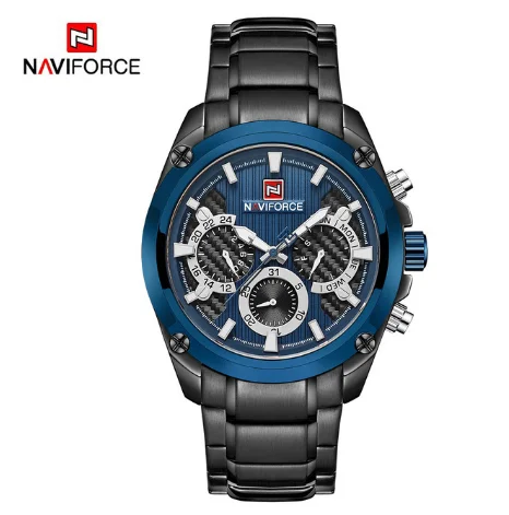 Топ бренд NAVIFORCE 9113 синие роскошные золотые мужские спортивные наручные часы полностью стальные водонепроницаемые мужские часы из нержавеющей стали - Цвет: A