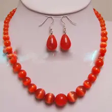 6-14 мм красный мексиканский опал ожерелье+ серьги наборы AAA стиль натуральный Опал Ювелирные наборы драгоценных камней серебро Кварцевый Камень Кристалл женщин