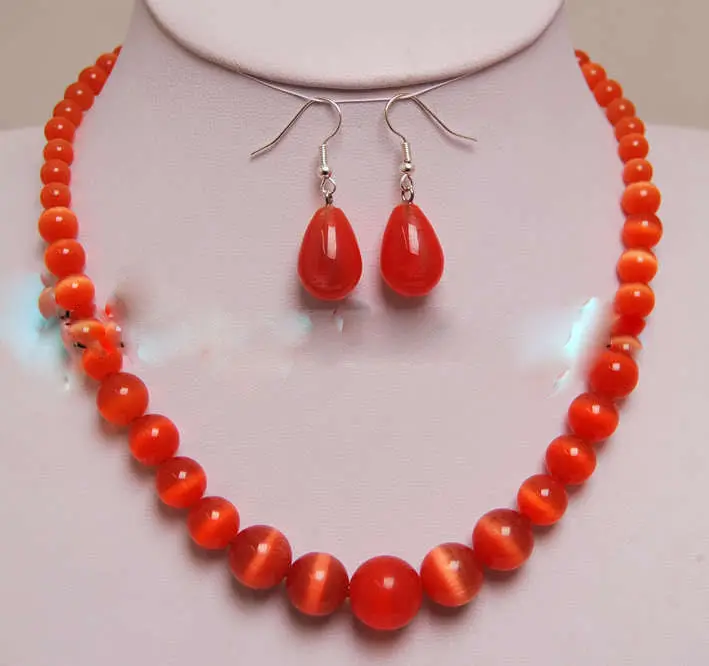 

6-14MM Red Mexican Opal Necklace+ Earrings sets AAA style 100% Natural opal gem jewelry SETS Silver Quartz stone Crystal Women