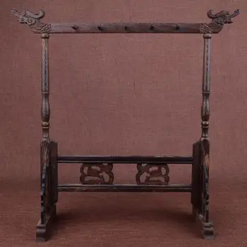 

Chinese Wooden Paint Brush Pen Stand Dragon Head Carved Style 12-Hanger Pen Holder