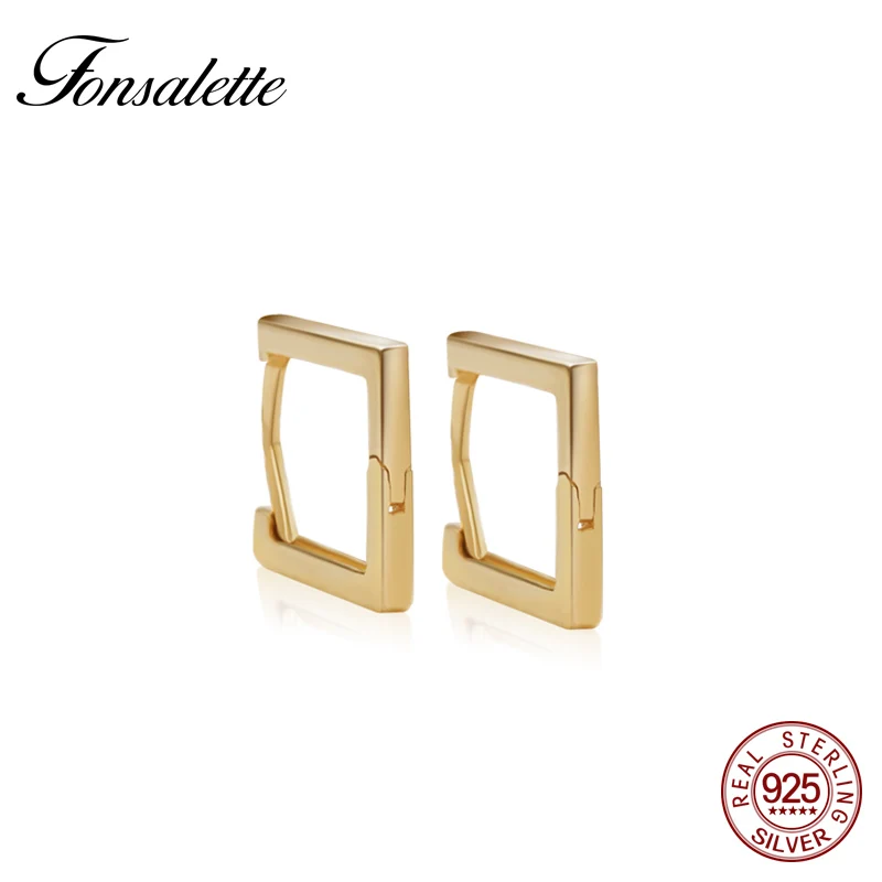 

Square Simple Polished S925 Hoop Earrings Small Trendy Earrings Gold Color For Women Girls Gift Wholesale Brincos zk40