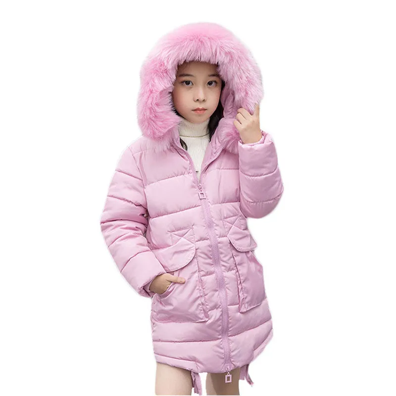 

Winter Children Outerwear Big Girls Long Down Cotton Coats Kids Warm Thick Jackets Teenage Baby Faux Fur Collar Hooded Coat G165