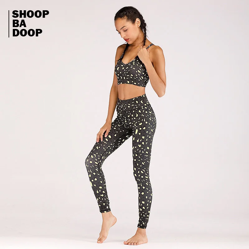 

SHOOPBADOOP New Printing Sexy Spot Yoga Set Women Activewear Clothing Sportswear Gym Leggings Sports Bra 2 Pcs Sports Suits