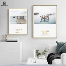 Landscape Of The Beautiful Beach Scenery Wooden Pier Dock Over The Ocean Decorative Canvas Posters Paintings For Home Decor