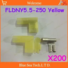 200 шт./лот FLDNY5.5-250 желтый флаг холодного отжима терминал изолированный терминал для 4,0-6.0mm2, 12-10 AWG провода 24A