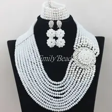 10 слоев Африканский Бусины комплект ювелирных изделий непрозрачный белый нигерийской свадьбы Африканский Кристалл Бусины Наборы свадебных ювелирных изделий aij122