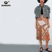 ROHOPO плиссированная юбка миди с цветочным принтом и высокой талией, большие расклешенные кромки с оборкой, винтажные юбки в стиле бохо# BM1862D