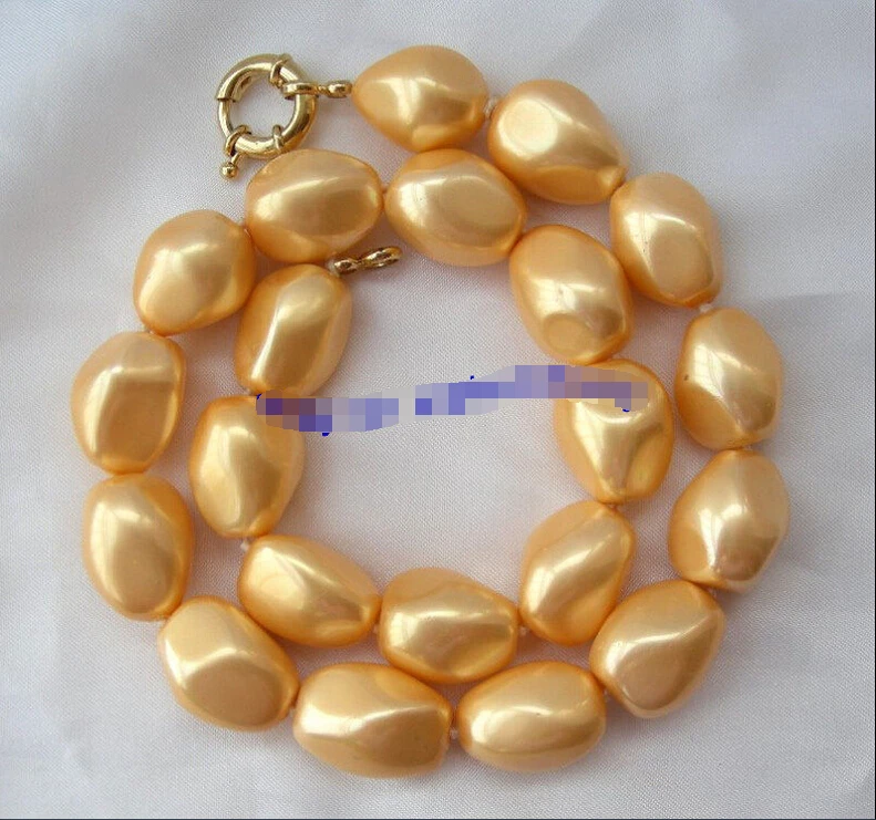 

Hot sale A>stunning big 20mm gold baroque south sea shell pearls necklace a 6.08
