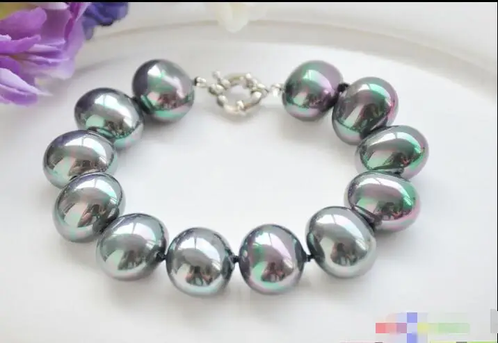 

FREE SHIPPING HOT sell new Style >>>> 8" 20mm PEACOCK BLACK EGG SOUTH SEA SHELL PEARL BRACELET