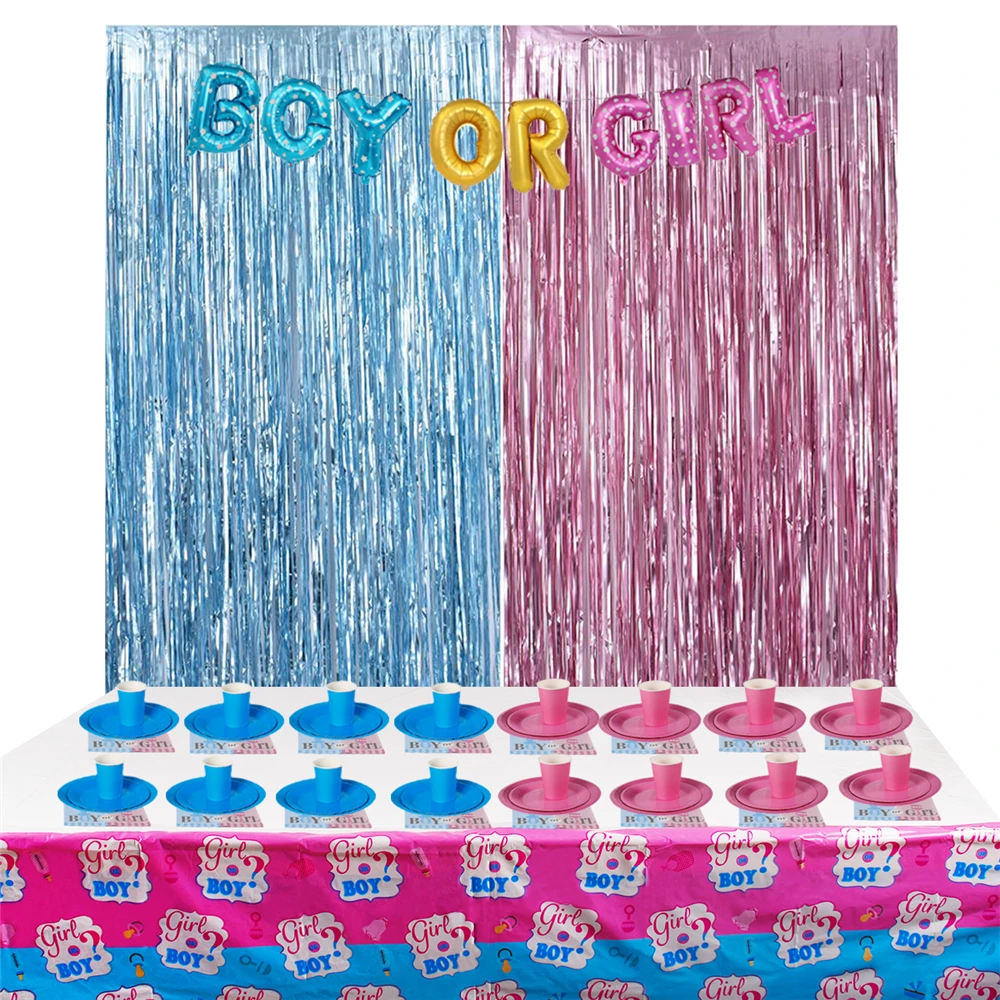 Staraise Boy or Girl Disposable Tableware Set For Birthday Party Decor Blue Pink Rain Curtain Tablecloth Party Supplies