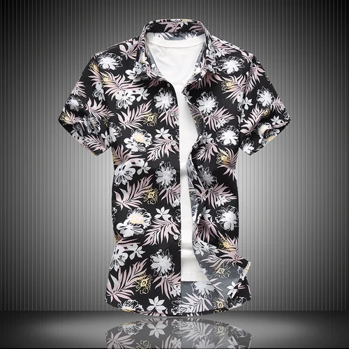 Новинка, модная летняя мужская рубашка с цветочным принтом, короткий рукав, Цветочная рубашка размера плюс M-7XL, повседневная приталенная рубашка из мерсеризованного хлопка - Цвет: C601 black