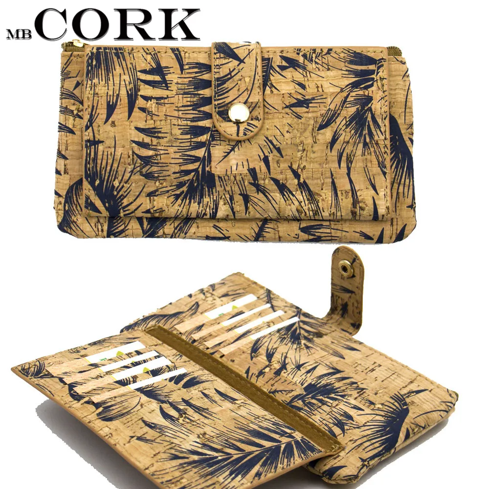 

Natural cork wallet with Feather print women vegan wallet card holder Cork-leather,money clips handmade Bag-255