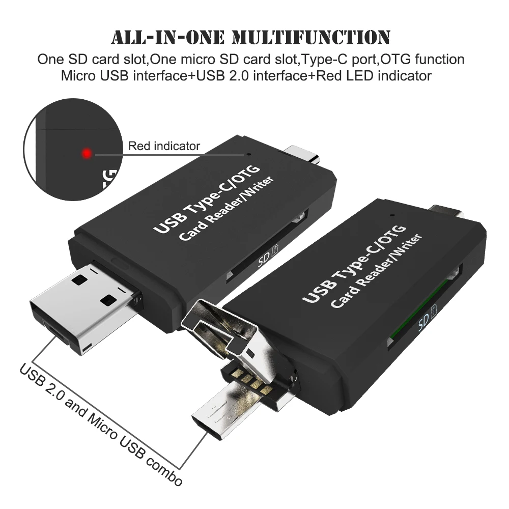 USB-C Type C/USB 2.0/Micro USB/OTG TF SD MMC Card Reader for OTG Phone For Macbook for Smartphones PC High Quality USB-C Type C/USB 2.0/Micro USB/OTG TF SD MMC Card Reader for OTG Phone For Macbook for Smartphones PC High Quality